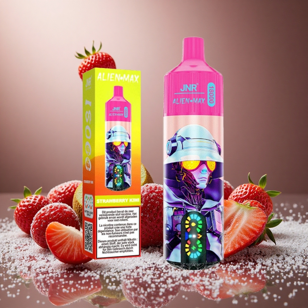 Jordgubb Kiwi JNR Alien Max 18000 Puffs Smart LED-display Typ-C Snabbuppladdning Sverige grossist
