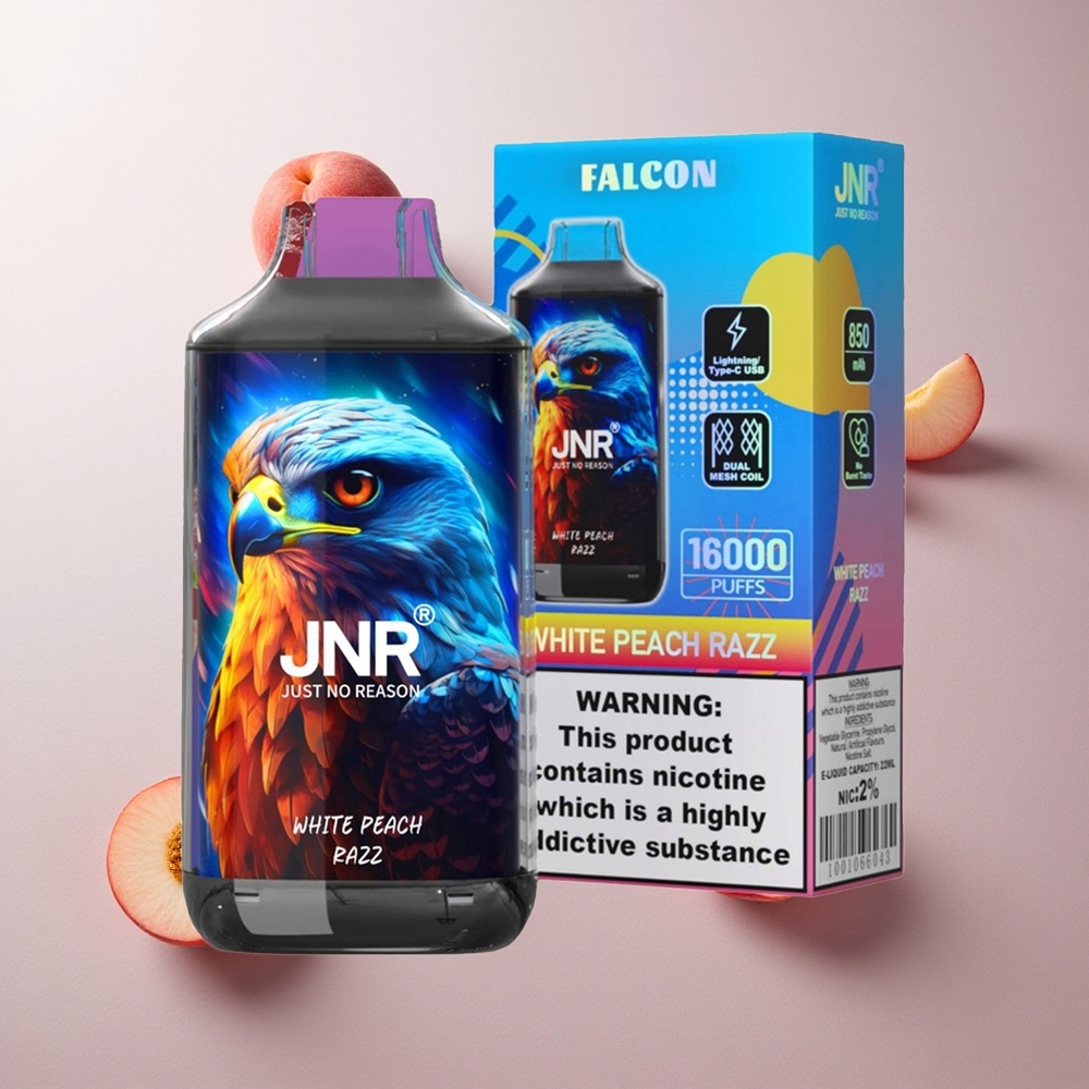 Vit Persika Razz JNR Falcon 16000 Puffs 22ml Smart LED Display Sverige grossist