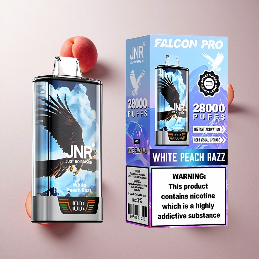 Vit Persika Hallon JNR Falcon Pro 28000 30ml Förfylld Kapacitet 950mAh Batteri Sverige grossist