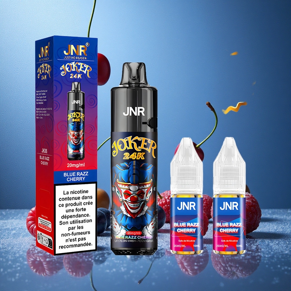 Blå hallon körsbär JNR Joker 24K 24000 Puffs 2+10ml fyllningsbar pod synlig e-vätska Sverige grossist