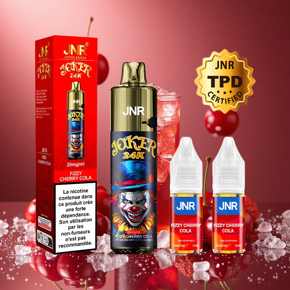 Frisk Kirskola Smak JNR Joker 24K Puffs 800mAh Batteri Synlig E-vätska Nivå Sverige grossist