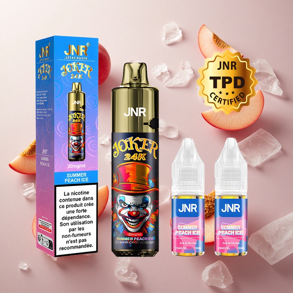 Sommar Persika Is JNR Joker 24K 24000 Puffs 2+10ml Fyllningsbar Pod Sverige grossist