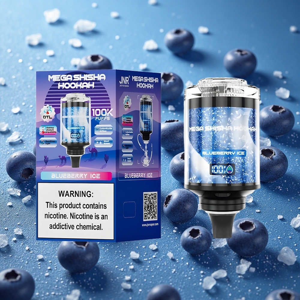 Blåbär Is JNR Mega Shisha Hookah 100000 Puffs Justerbar Luftflöde Sverige grossist