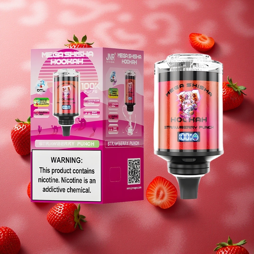 Jordgubb Punch JNR Mega Shisha Hookah 100 000 Puffs Typ-C snabbladdning Sverige grossist