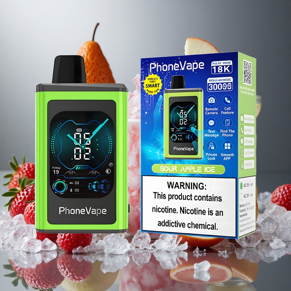 Sur Äpple Is JNR PhoneVape 30000 Puffs Justerbar Luftflöde Full Display Skärm Sverige grossist