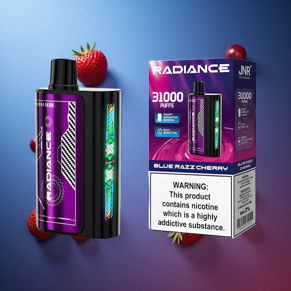Blå Hallon Körsbär JNR Radiance 31000 Puffs Dual Mesh Coil Sverige grossist