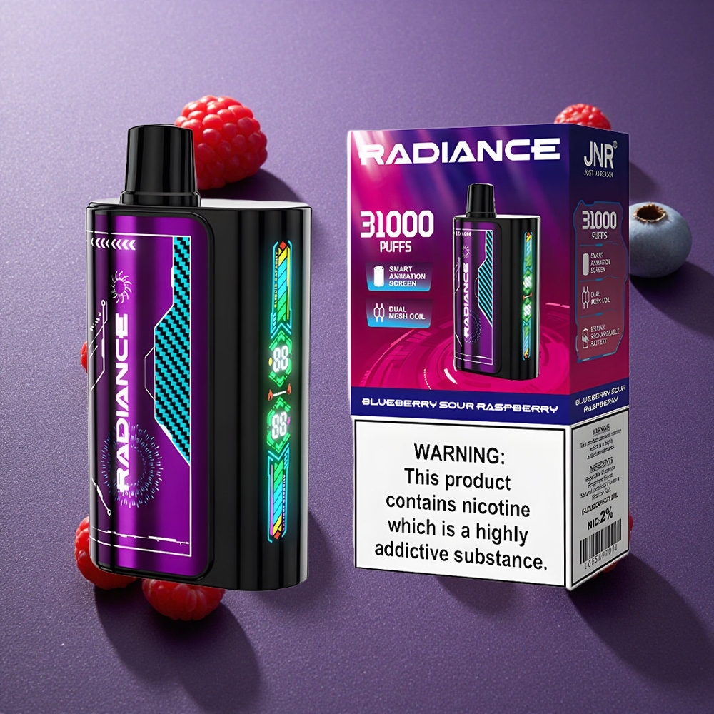 Blåbär Sur Hallon JNR Radiance 31000 Puffs 28ml E-vätska Dual Mesh Coil Sverige grossist