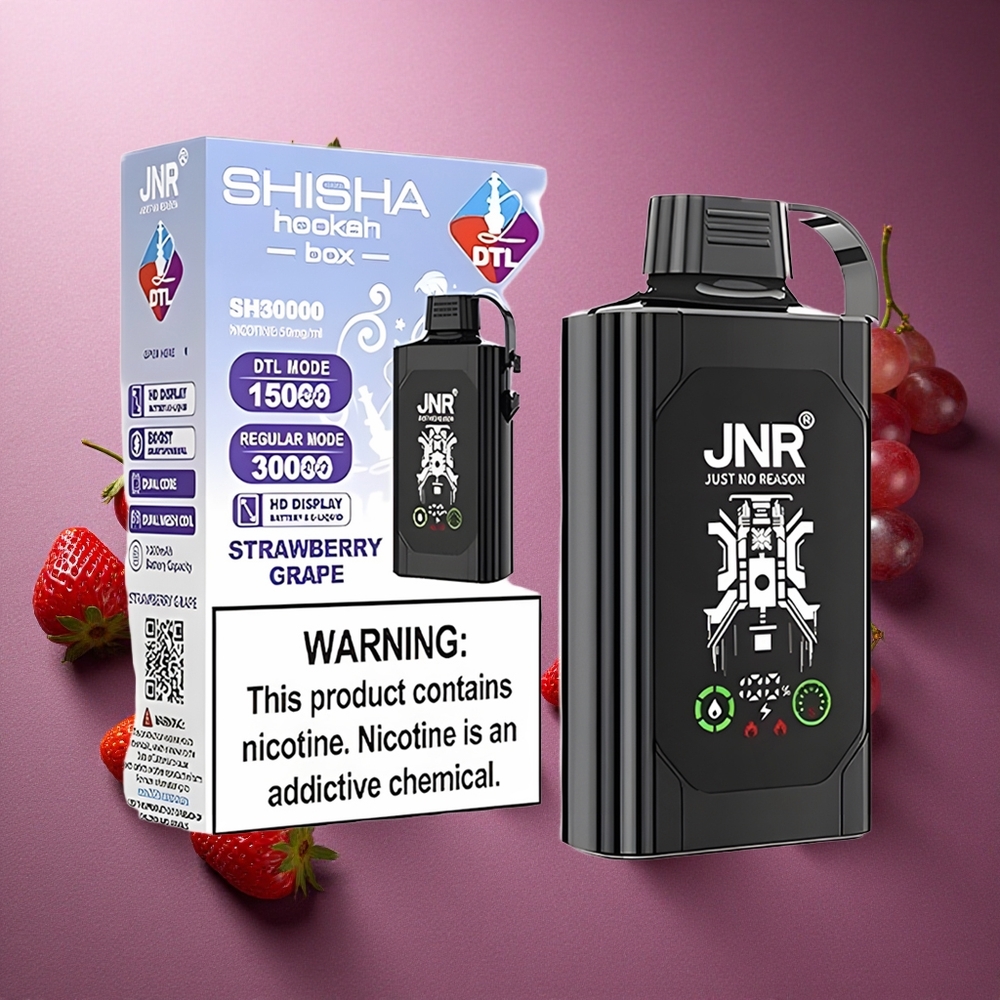 Jordgubb Druva JNR Shisha Hookah Box 20500 Puffs HD Display Dual Mesh Coil Sverige grossist