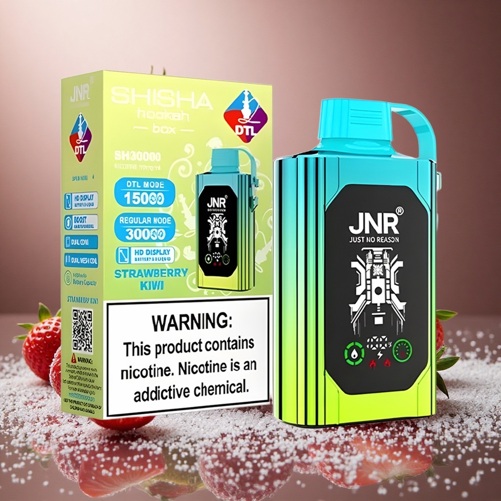 Jordgubbe Kiwi JNR Shisha Hookah Box 20500 Puffs HD Display Dual Mesh Coil Sverige grossist