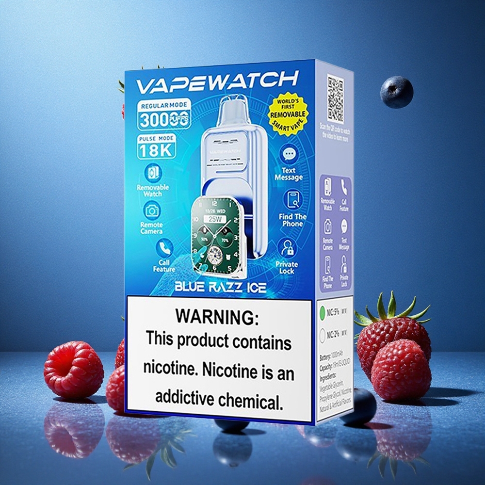 Blå Hallon Is JNR Vape Watch 30000 Puffs Dual Mesh Coil 19mL Sverige grossist