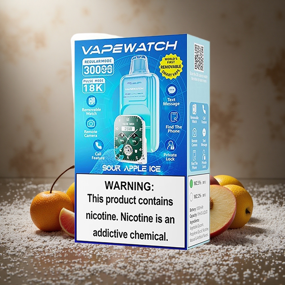 Sur Äpple Is JNR Vape Watch 30000 Puffs 1000mAh Batterikapacitet 19mL E-vätskekapacitet Sverige grossist
