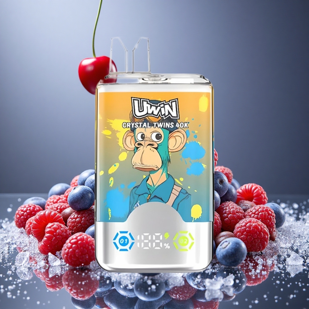 Blåbär Hallon Körsbär Is UWIN Crystal Twins 40000 Puff Uppladdningsbar Design 32ml E-vätska Kapacitet Sverige grossist