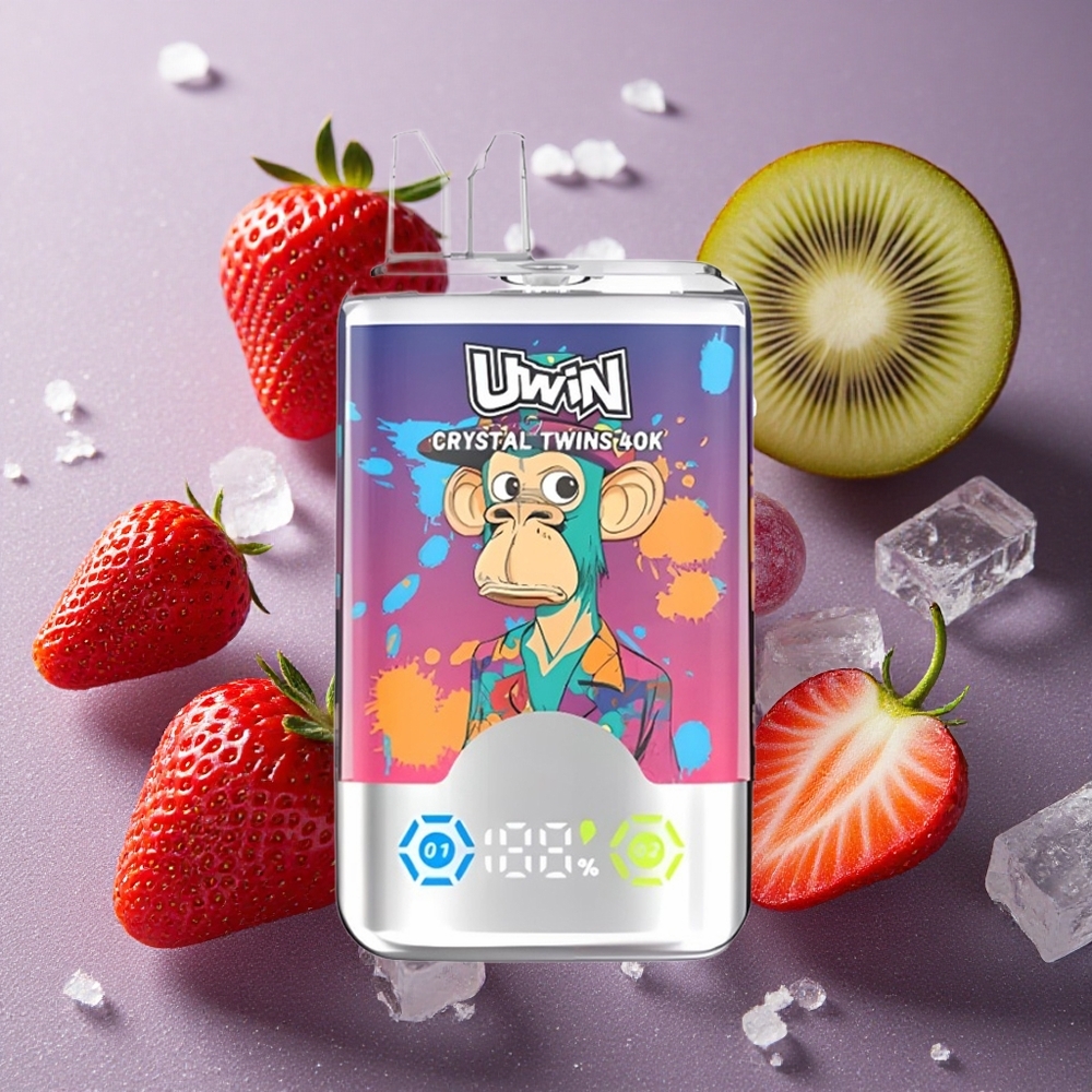 Jordgubb Kiwi Vindruvor Is UWIN Crystal Twins 40000 Puffs Uppladdningsbar Design 850mAh Batteri Sverige grossist