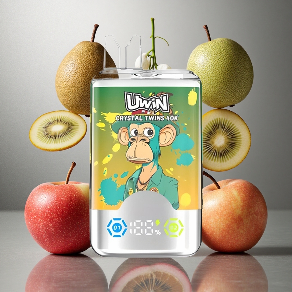 Kiwi Passionfrukt Guava Två Apple UWIN Crystal Twins 40000 Puffs 32ml E-vätska 850mAh Batteri Sverige grossist