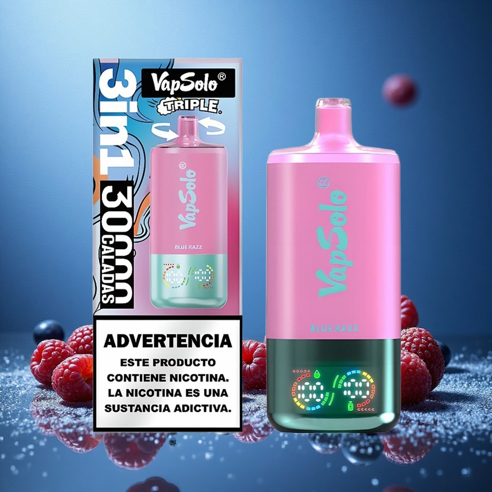 Blå Hallon VapSolo Triple 30000 Puffar 40ml E-vätska Sverige grossist