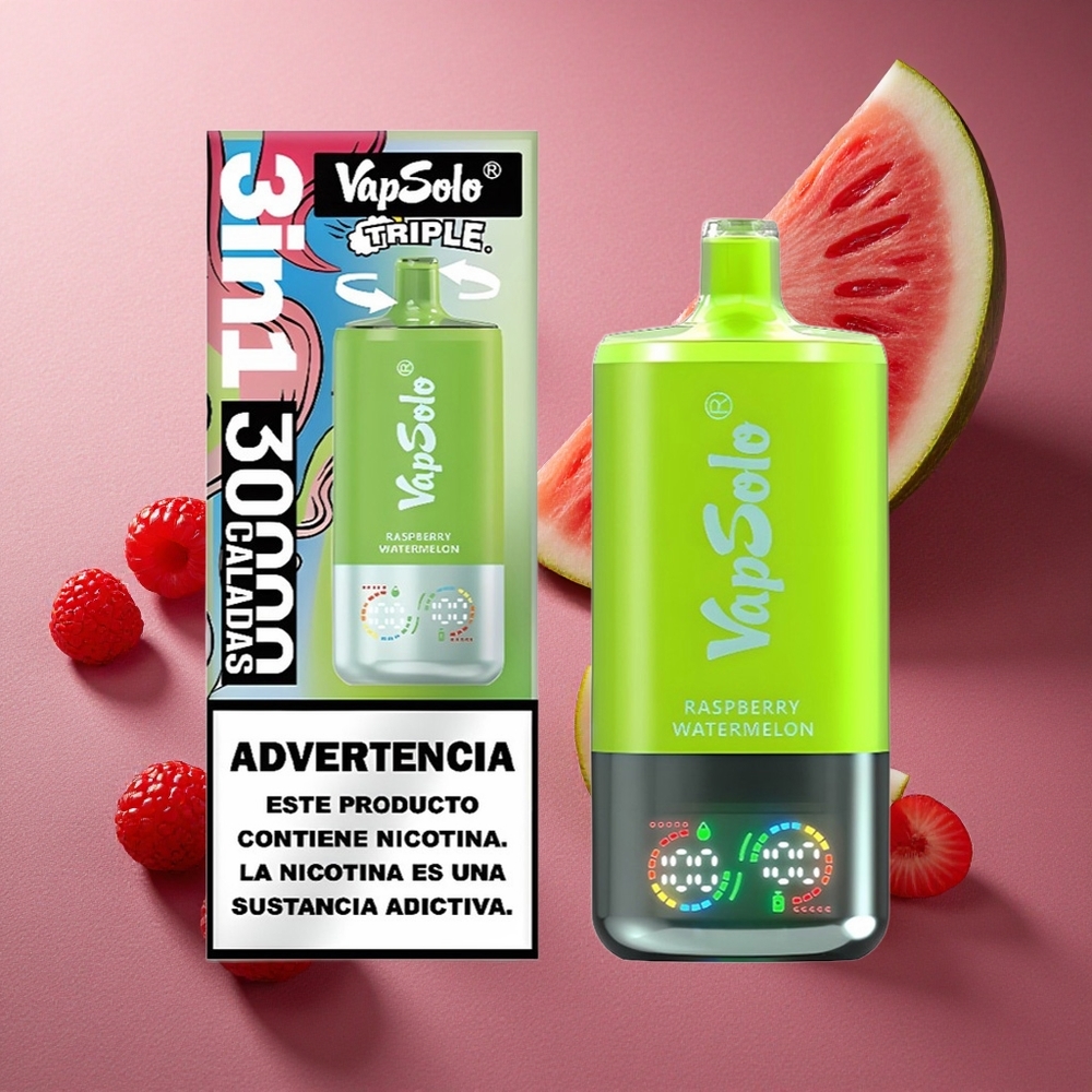 Hallon Vattenmelon VapSolo Triple 30000 Puffs 40ml E-Vätska Sverige grossist