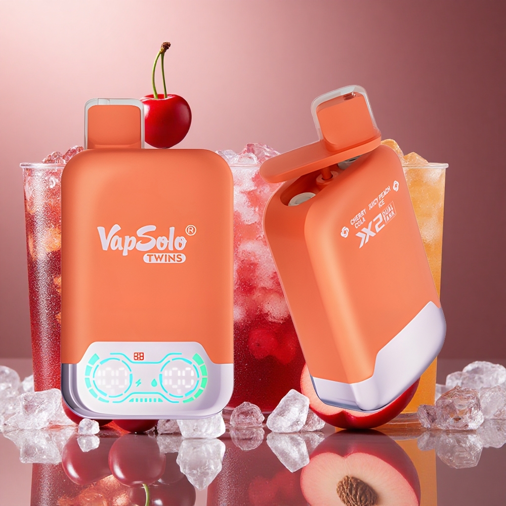Körsbärskola & Saftig Persika Is Vapsolo Twins 20000 Puffs 40 ml Sverige grossist