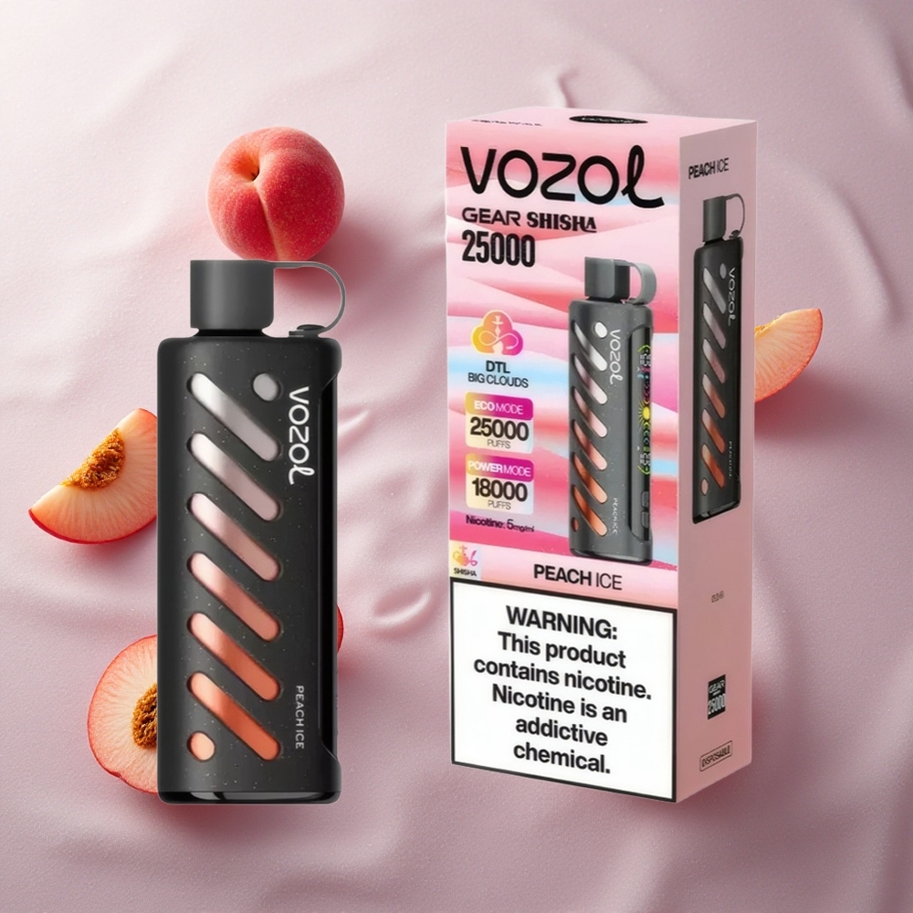 Persika Is VOZOL Gear Shisha 25000 Puffar Dubbel Mesh Dubbelt Läge Sverige grossist