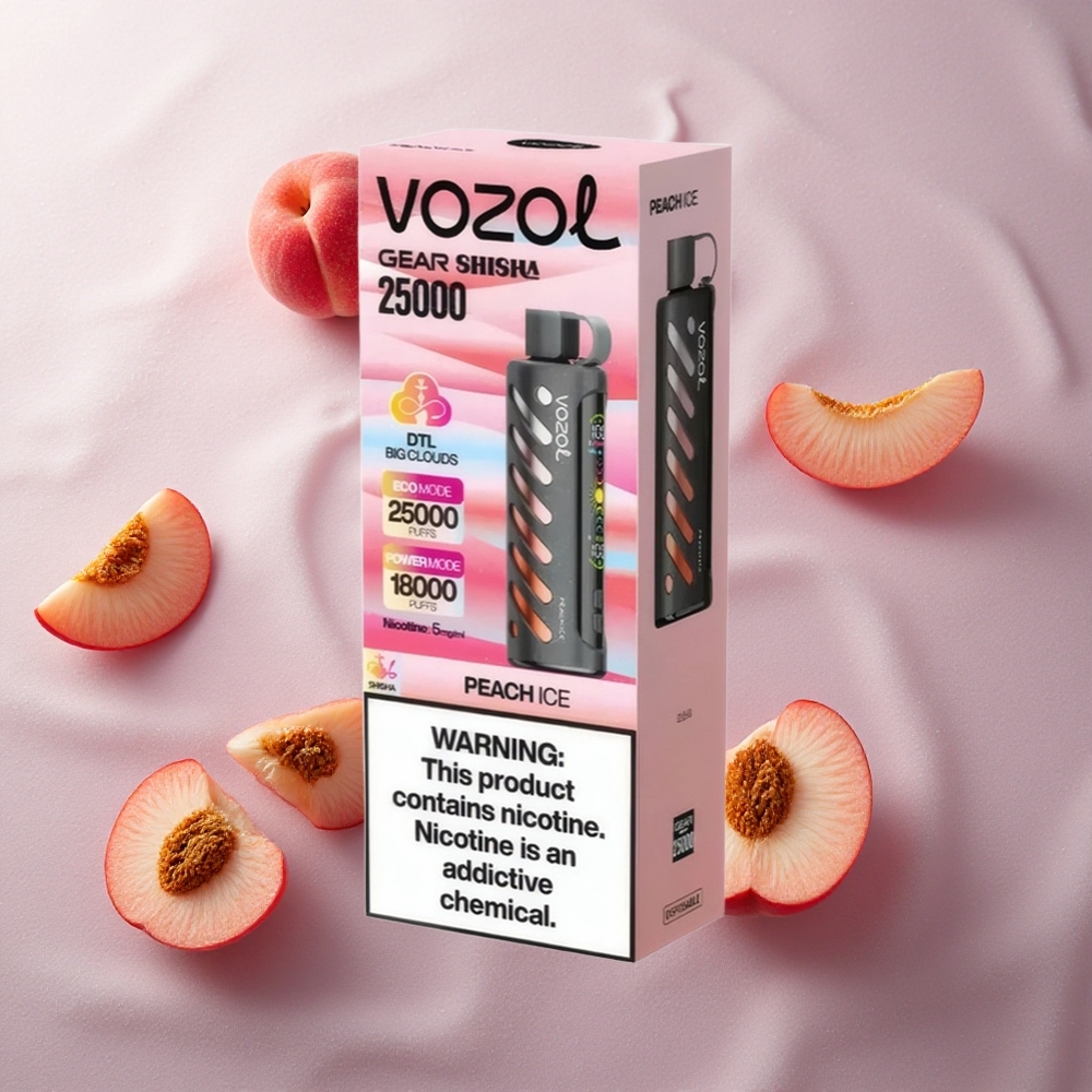 Persika Is VOZOL Gear Shisha 25000 Puffar Dubbel Mesh Dubbelt Läge Sverige grossist