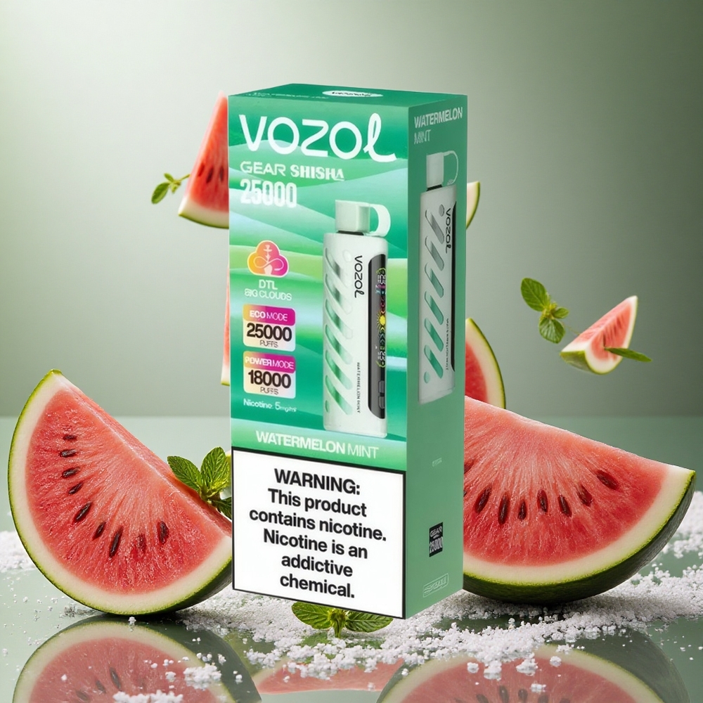 Vattenmelon Mynta VOZOL Gear 25000 Puffs Dual Mesh Dubbla Lägen 1000mAh Sverige grossist
